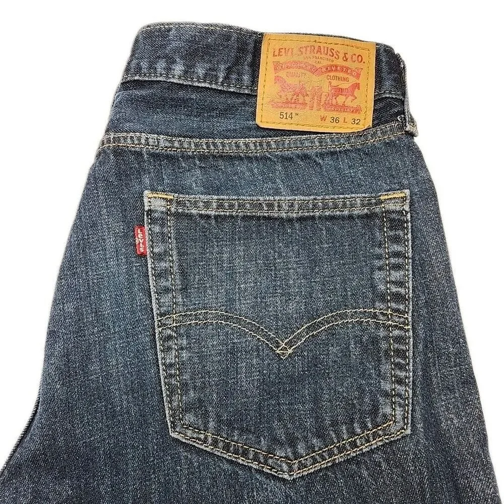 Levi's 514 Jeans Blue Straight Fit Men Size 36 x 32 Dark Wash Cotton